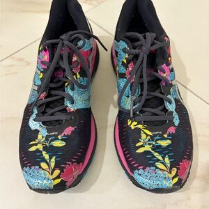 Asics Gel Kyano Black with Pink and Blue Floral Athletic Shoes